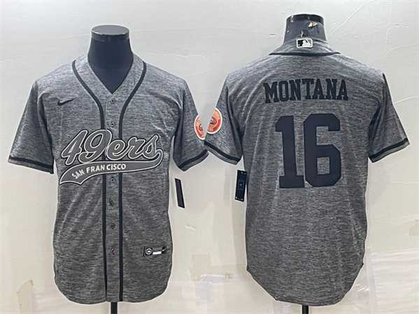 Men%27s San Francisco 49ers #16 Joe Montana Gray With Patch Cool Base Stitched Baseball Jersey
